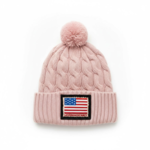 Blush Cable Knit Americana Pom Beanie